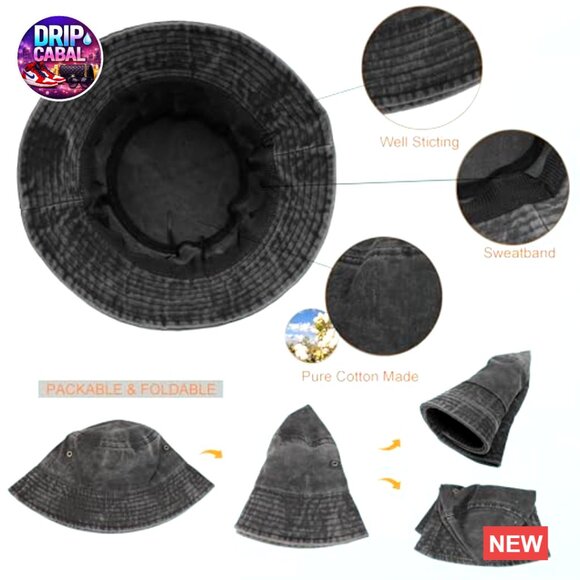 Vintage Washed Distressed Cotton Bucket Hat Unisex Packable main image 5